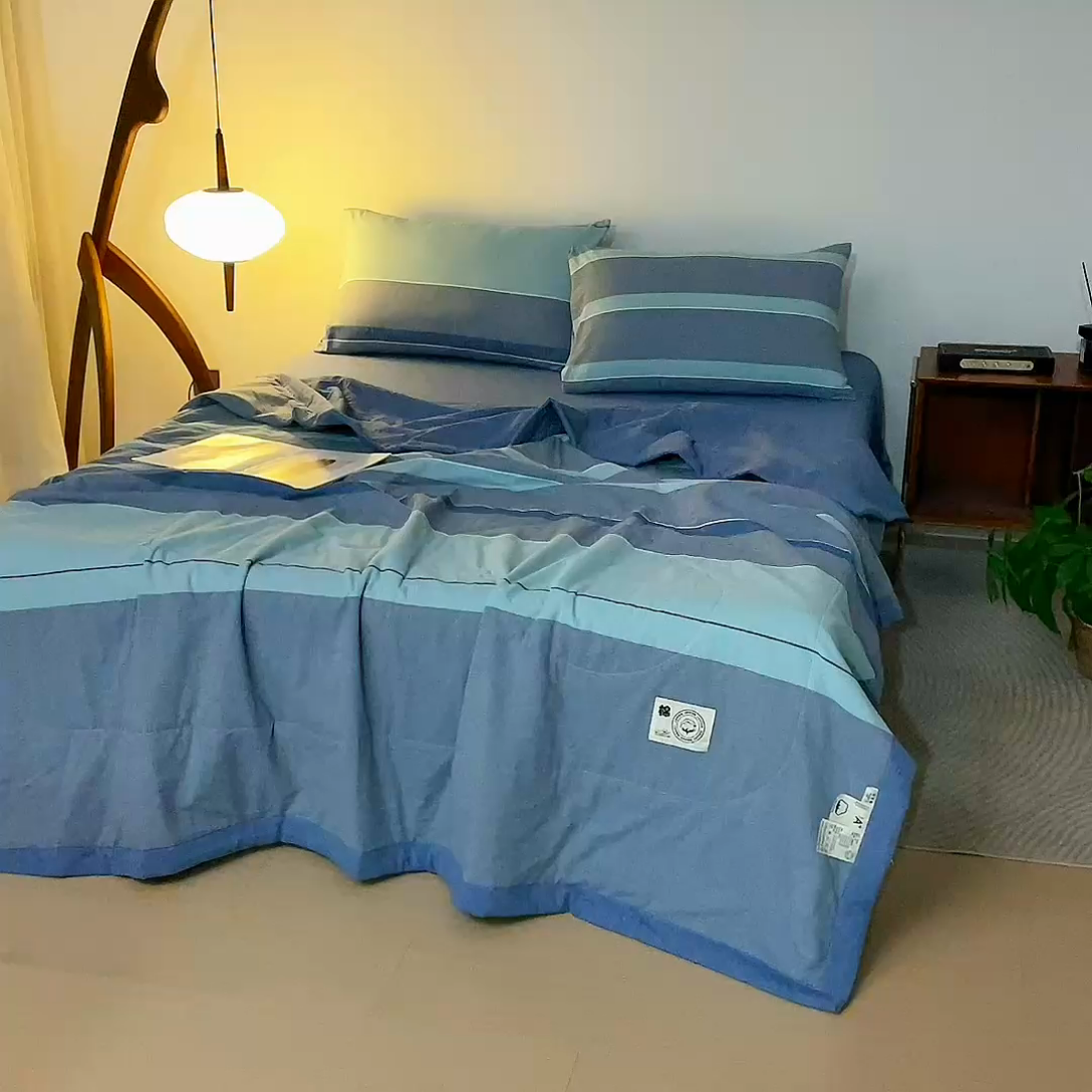 91家纺网 家纺一手货源 找家纺 鑫棉坊 2025新款全棉色织水洗棉A类棉花夏被可机洗空调被四件套床单枕套 曼达拉