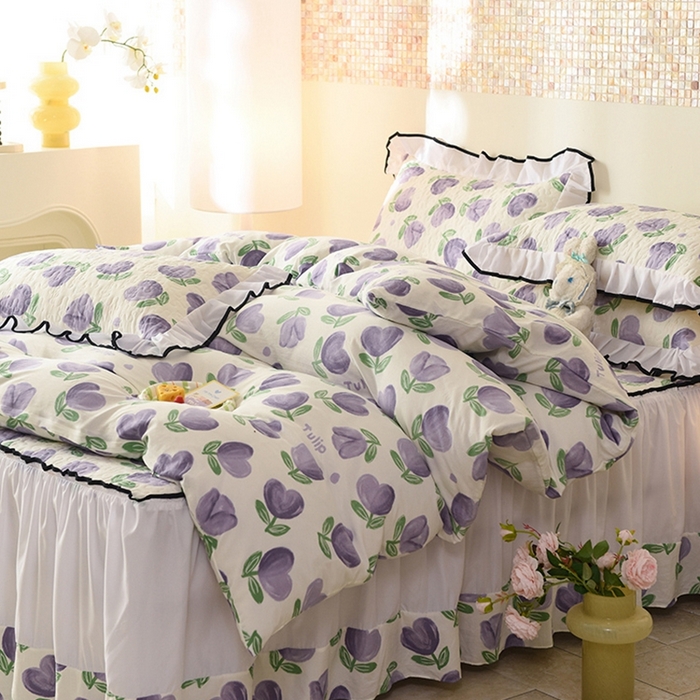 91家纺网 家纺一手货源 找家纺 金盛皇朝 2025新款加厚亲肤床裙夹棉单件三件套四件套南岛小镇