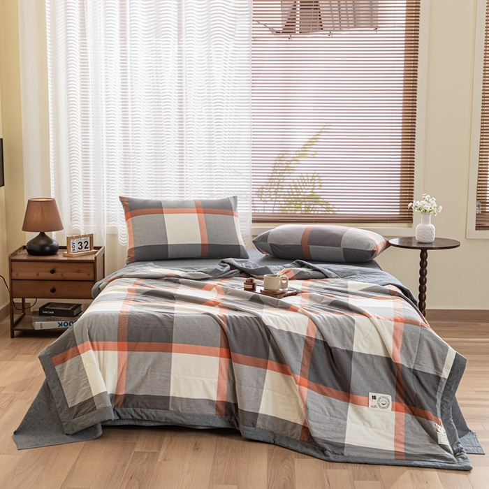 91家纺网 家纺一手货源 找家纺 鑫棉坊 2025新款全棉色织水洗棉A类棉花夏被可机洗空调被四件套床单枕套 柏林灰