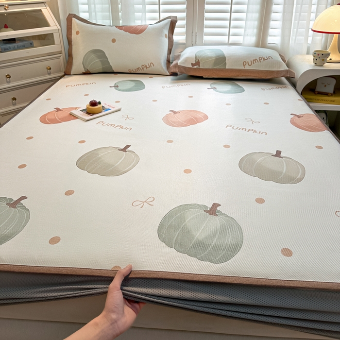 91家纺网 家纺一手货源 找家纺 迪乐妮 2025新款真冰藤印花床笠款凉席 南瓜