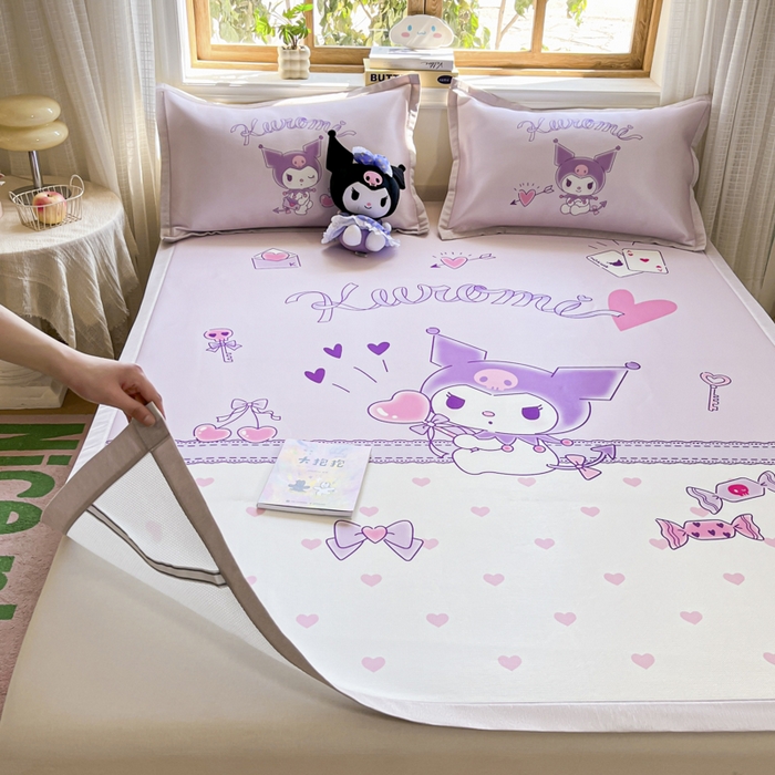 91家纺网 家纺一手货源 找家纺 博雅 2025新款三丽欧A类大版数码印花1200D冰丝凉席凉席席子 气球库洛米