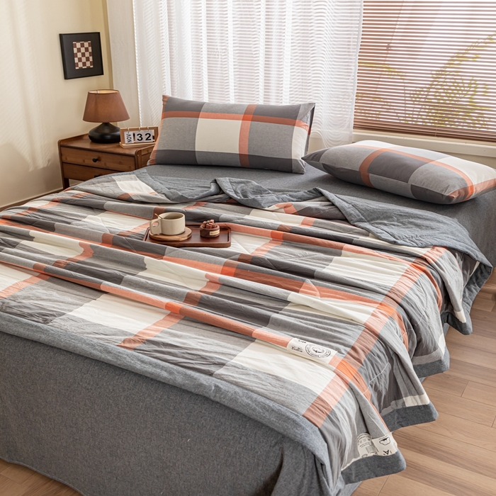 91家纺网 家纺一手货源 找家纺 鑫棉坊 2025新款全棉色织水洗棉A类棉花夏被可机洗空调被四件套床单枕套 柏林灰