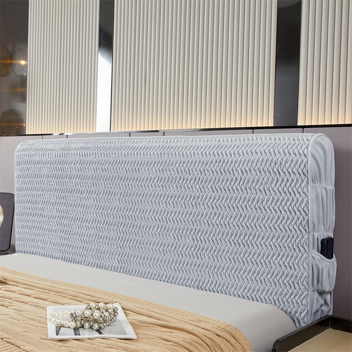 91家纺网 家纺一手货源 找家纺 情恒家纺 2025新款德芙绒工艺款全包床头罩 流光银