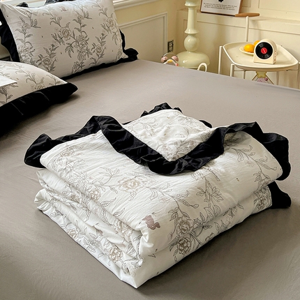 91家纺网 家纺一手货源 找家纺 （总）逸林家纺《原希尔顿逸林》 2025爆款法式赫本风水洗棉韩版荷叶花边云朵棉夏被夏凉被空调被四件套直播爆款