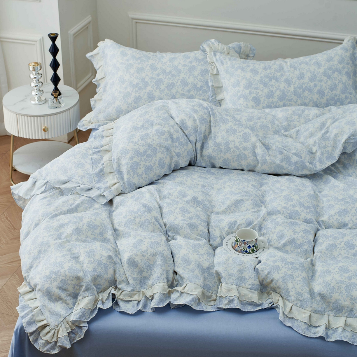 91家纺网 家纺一手货源 找家纺 （总）2025新款全棉纯棉A类双层纱双层蕾丝花边四件套