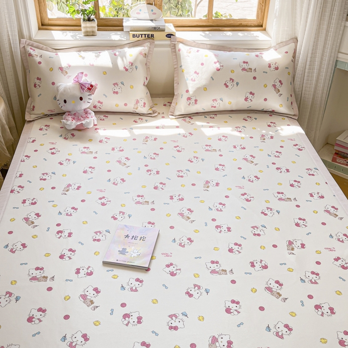 91家纺网 家纺一手货源 找家纺 博雅 2025新款三丽欧A类小版数码印花1200D冰丝凉席凉席席子 可爱KT