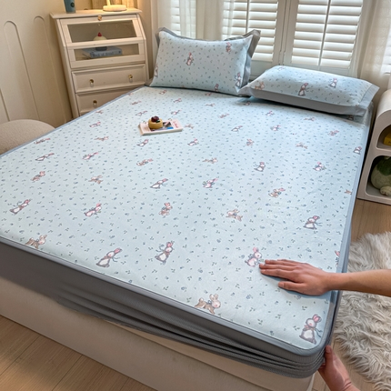 迪乐妮 2025新款真冰藤印花床笠款凉席 森系小兔