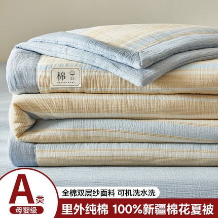 91家纺网 家纺一手货源 找家纺 简如 2025新款A类全棉双层纱皱皱纱夏被四件套-时予系列 时予-桔兰