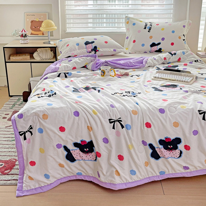 91家纺网 家纺一手货源 找家纺 富艺隆 2025新款水洗棉双层纱夏被 波点小狗