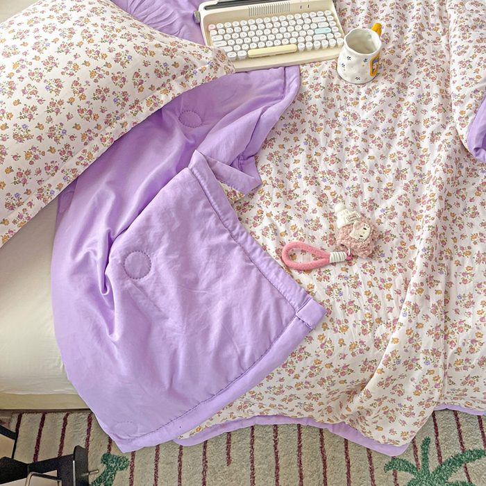 91家纺网 家纺一手货源 找家纺 富艺隆 2025新款水洗棉双层纱夏被 久期诗华紫