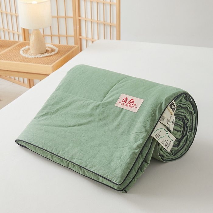 91家纺网 家纺一手货源 找家纺 熙宴家纺 2025新款纯色水洗棉新疆棉花夏被 青绿