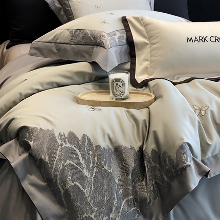 佳汐蓝2025新款清雅自然刺绣黄金棉系列四件套价格表券后不低于498/518元 春野浮绿-雾隐灰