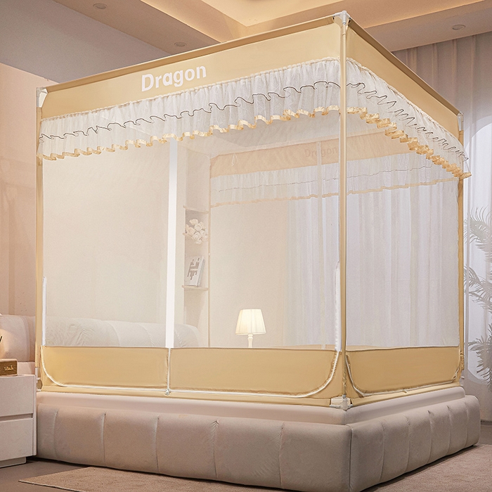 91家纺网 家纺一手货源 找家纺 冉美家纺  2025新款T+U门坐床蚊帐 夏茵-卡其