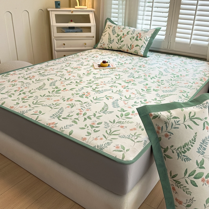 91家纺网 家纺一手货源 找家纺 迪乐妮 2025新款真冰藤印花床笠款凉席 花漫里