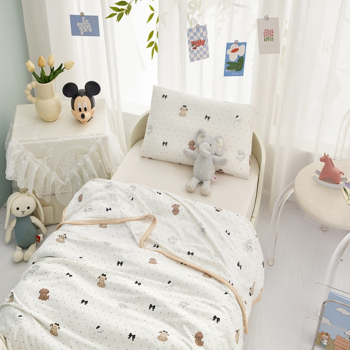 91家纺网 家纺一手货源 找家纺 丝涟家居 2025新款婴儿裸睡级凉感针织毯幼儿园夏被儿童夏被毯子 波点狗