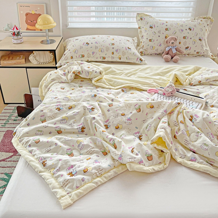 91家纺网 家纺一手货源 找家纺 富艺隆 2025新款水洗棉双层纱夏被 小豆喵