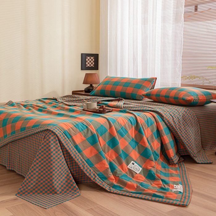 91家纺网 家纺一手货源 找家纺 鑫棉坊 2025新款全棉色织水洗棉A类棉花夏被可机洗空调被四件套床单枕套 北辰