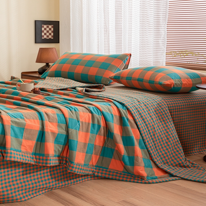 91家纺网 家纺一手货源 找家纺 鑫棉坊 2025新款全棉色织水洗棉A类棉花夏被可机洗空调被四件套床单枕套 北辰