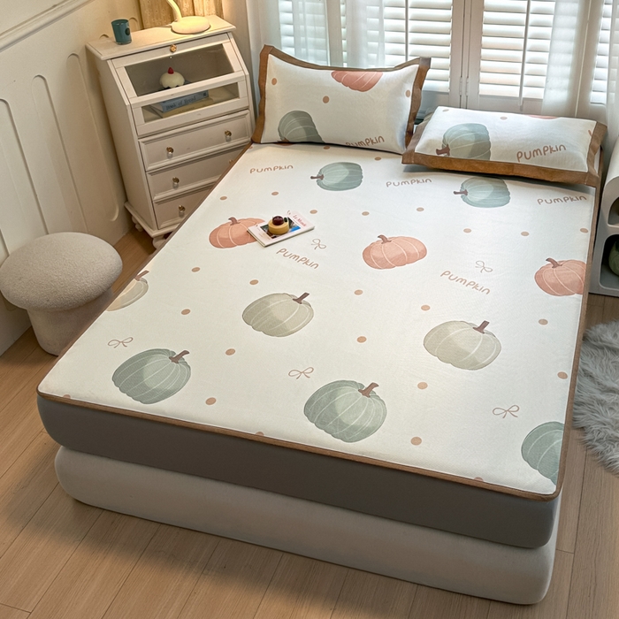 91家纺网 家纺一手货源 找家纺 迪乐妮 2025新款真冰藤印花床笠款凉席 南瓜