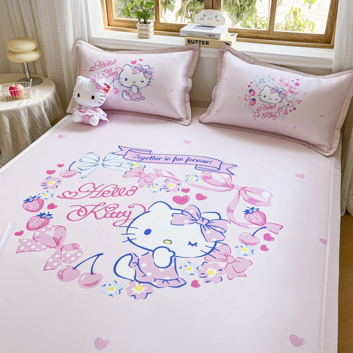 91家纺网 家纺一手货源 找家纺 博雅 2025新款三丽欧A类大版数码印花1200D冰丝凉席凉席席子 甜心KT