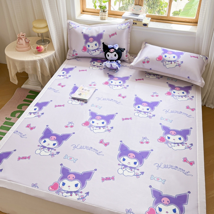 91家纺网 家纺一手货源 找家纺 博雅 2025新款三丽欧A类小版数码印花1200D冰丝凉席凉席席子 新紫色库洛米