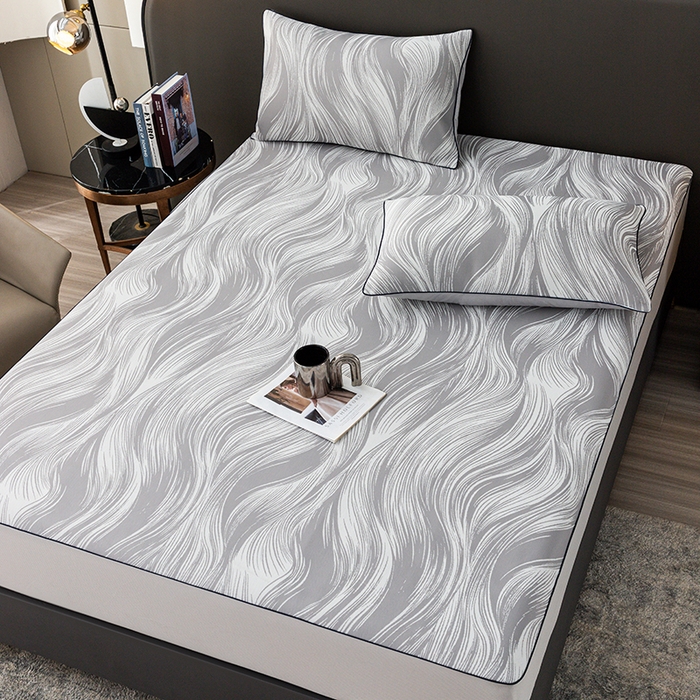 91家纺网 家纺一手货源 找家纺 锦罗绣 2025春夏新款PE中分子凉感提花软凉席席子 极简主义-灰 床笠款