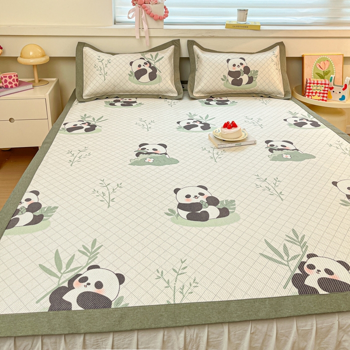 91家纺网 家纺一手货源 找家纺 迪乐妮 2025新款印花真冰藤冰凉席 可爱熊猫