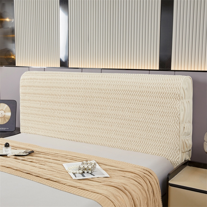 91家纺网 家纺一手货源 找家纺 情恒家纺 2025新款德芙绒工艺款全包床头罩 奶油白