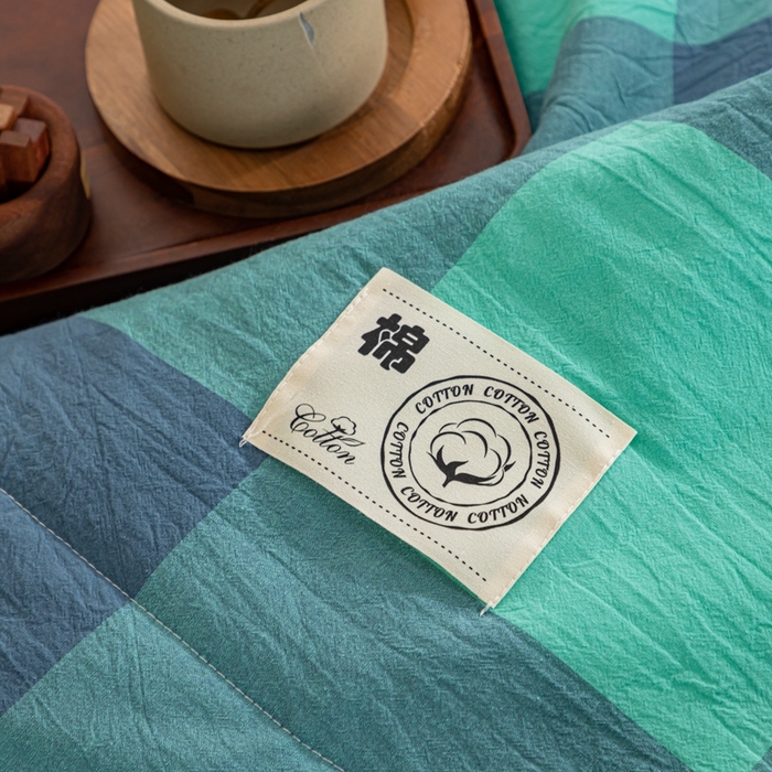 91家纺网 家纺一手货源 找家纺 鑫棉坊 2025新款全棉色织水洗棉A类棉花夏被可机洗空调被四件套床单枕套 淡雅