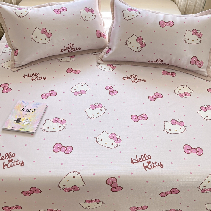 91家纺网 家纺一手货源 找家纺 博雅 2025新款三丽欧A类小版数码印花1200D冰丝凉席凉席席子 粉色蝴蝶结KT