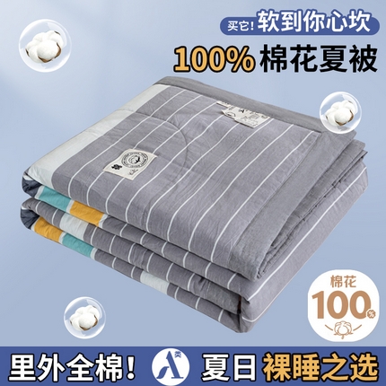 鑫棉坊 2025新款全棉色织水洗棉A类棉花夏被可机洗空调被四件套床单枕套 洛克