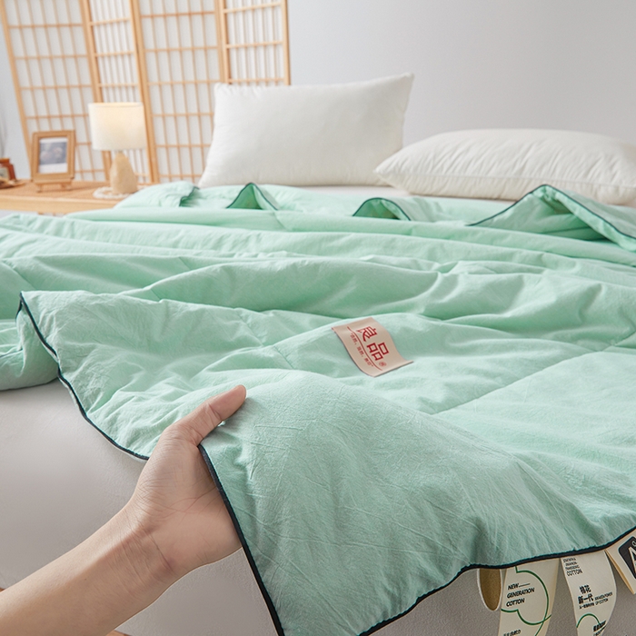 91家纺网 家纺一手货源 找家纺 熙宴家纺 2025新款纯色水洗棉新疆棉花夏被 水绿