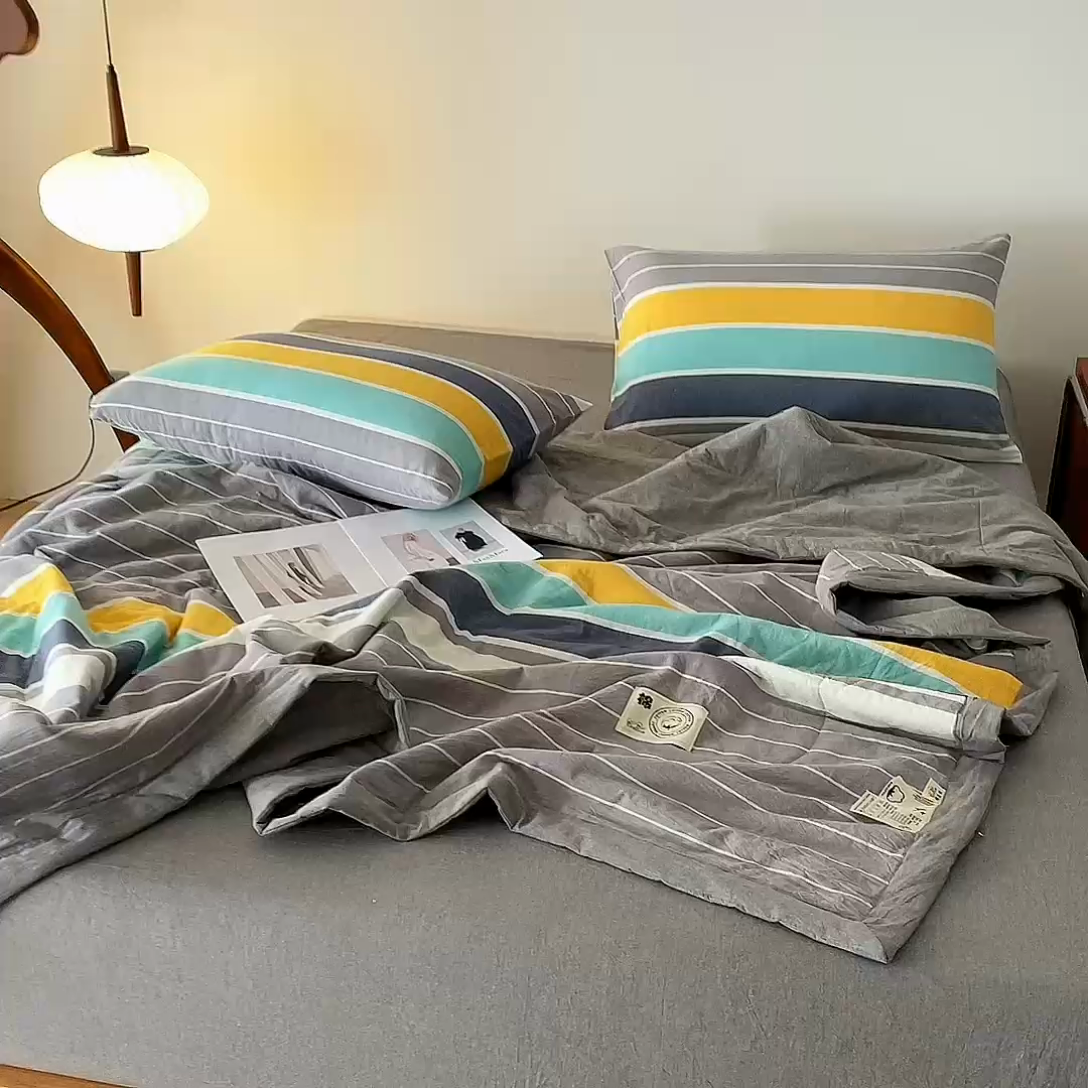 91家纺网 家纺一手货源 找家纺 鑫棉坊 2025新款全棉色织水洗棉A类棉花夏被可机洗空调被四件套床单枕套 洛克