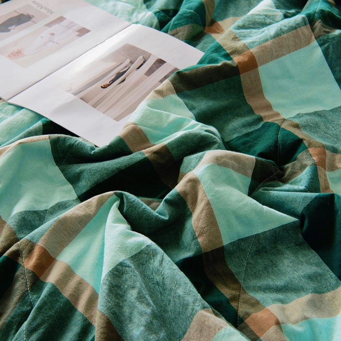 91家纺网 家纺一手货源 找家纺 鑫棉坊 2025新款全棉色织水洗棉A类棉花夏被可机洗空调被四件套床单枕套 澜海