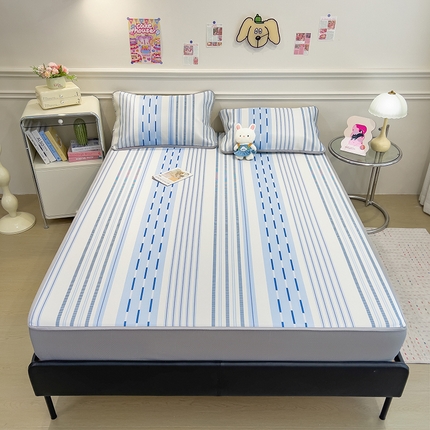 91家纺网 家纺一手货源 找家纺 （总）摩妮卡 2025新款小清新碳光冰丝软席床笠款单床笠三件套