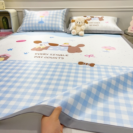 摩妮卡 2025新款A类大版碳光冰丝席 三件套 萌狗趣蓝