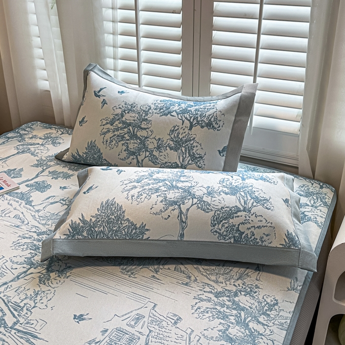 91家纺网 家纺一手货源 找家纺 （总）迪乐妮 2025新款真冰藤印花床笠款凉席