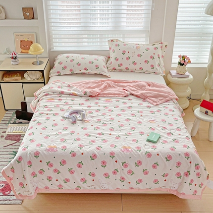 富艺隆 2025新款水洗棉双层纱夏被 曼塔玫瑰