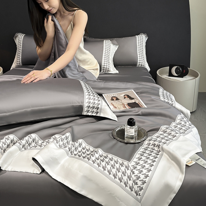 91家纺网 家纺一手货源 找家纺 露梦家纺 2025新款A类水洗真丝数码边莫兰迪系列夏被子被芯 莫兰迪-高级灰