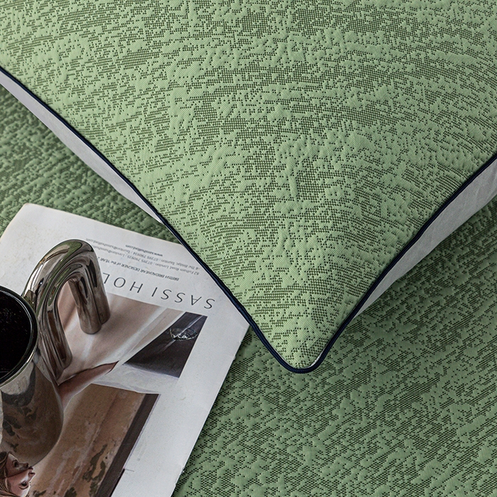 91家纺网 家纺一手货源 找家纺 锦罗绣 2025春夏新款PE中分子凉感提花软凉席席子 流金岁月-绿 床笠款