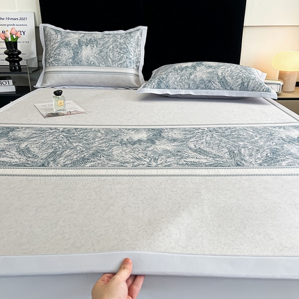 倾慕家纺 2025新款冰泉丝水墨风印花包边席子凉席 雅韵卡其
