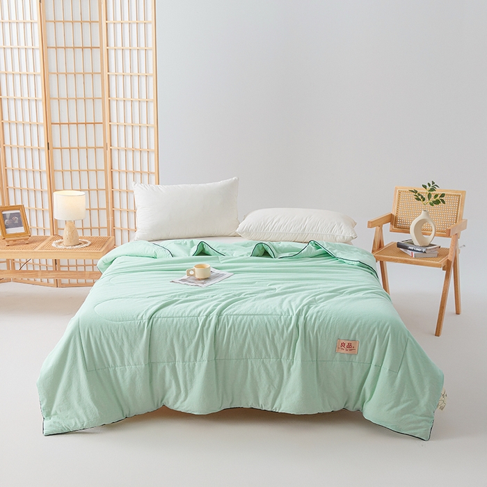 91家纺网 家纺一手货源 找家纺 熙宴家纺 2025新款纯色水洗棉新疆棉花夏被 水绿