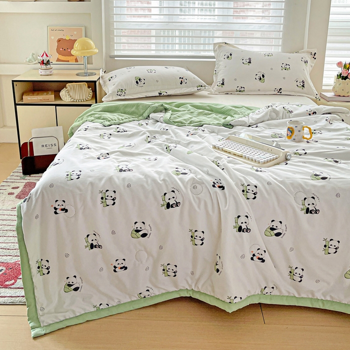 91家纺网 家纺一手货源 找家纺 富艺隆 2025新款水洗棉双层纱夏被 小熊猫