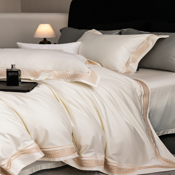 91家纺网 家纺一手货源 找家纺 馨蕊家居 2025春夏新品100s高奢典藏简约全棉系列 棉凯伦-月光白