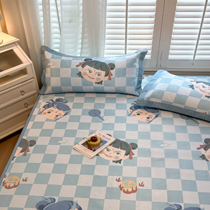 91家纺网 家纺一手货源 找家纺 迪乐妮 2025新款真冰藤印花床笠款凉席 吒儿