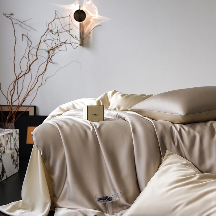 91家纺网 家纺一手货源 找家纺 简纯主义 2025新款60s兰精天丝纯色四件套 浅咖