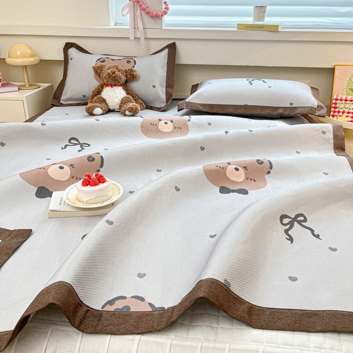 91家纺网 家纺一手货源 找家纺 迪乐妮 2025新款印花真冰藤冰凉席 爱心熊