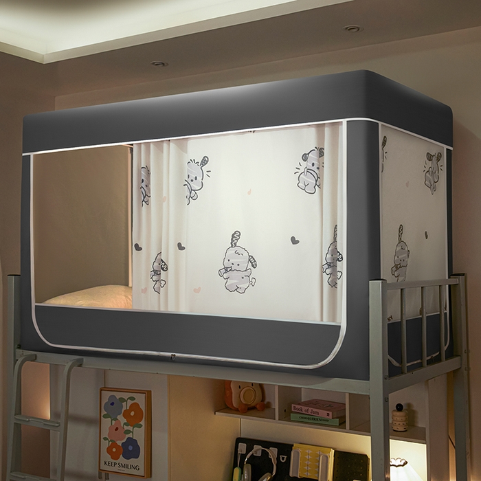 91家纺网 家纺一手货源 找家纺 2025新款学生床遮光蚊帐 帕帕狗-灰