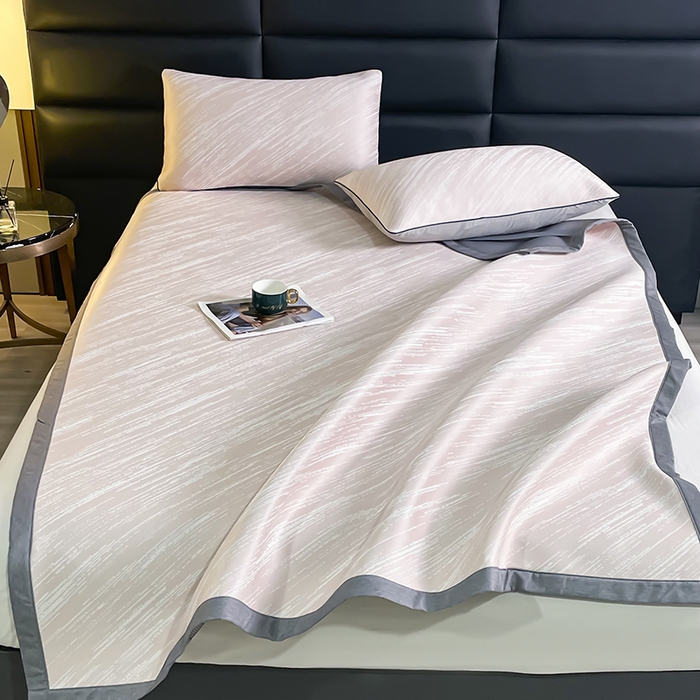 91家纺网 家纺一手货源 找家纺 锦罗绣 2025春夏新款PE中分子凉感提花软凉席席子 极简主义-粉 床单款