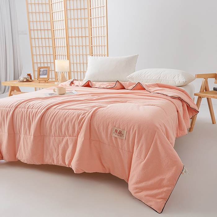 91家纺网 家纺一手货源 找家纺 熙宴家纺 2025新款纯色水洗棉新疆棉花夏被 粉玉